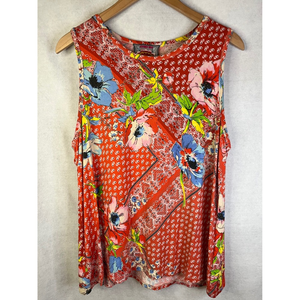 Johnny Was Tank Top‎ Women's L Martha Swing Red Floral Swing Boho Bamboo